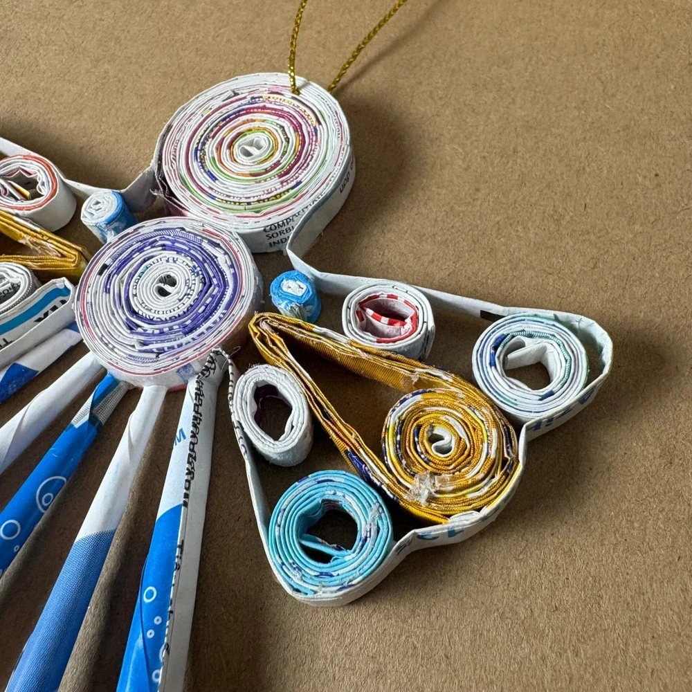 Handmade Quilled Paper Angel Ornament Holiday Recycled Sustainable Folk Art‎